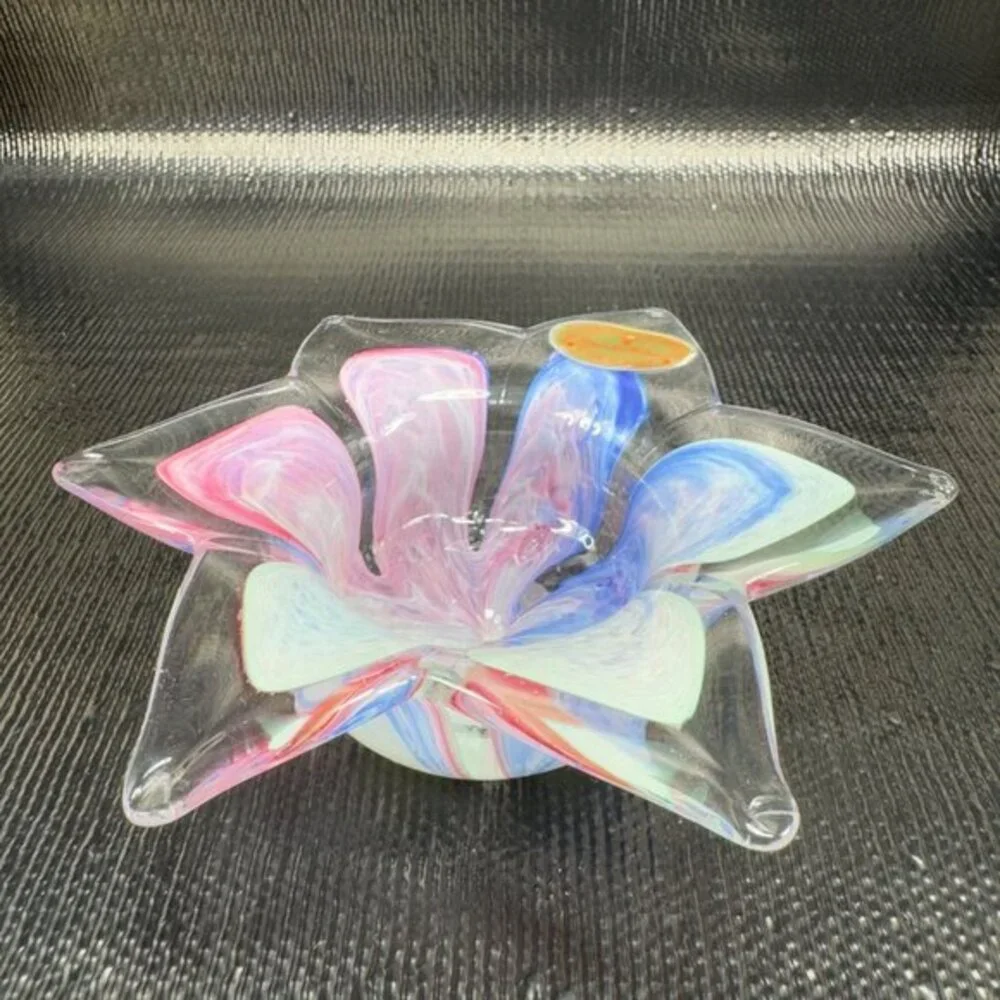 Crystal Clear Italian Art‎ Glass Flower Shaped Votive Candle Holder Dish Bowl